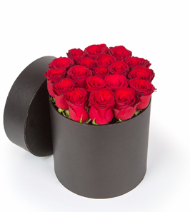 siyah silindir kutuda kırmızı güller